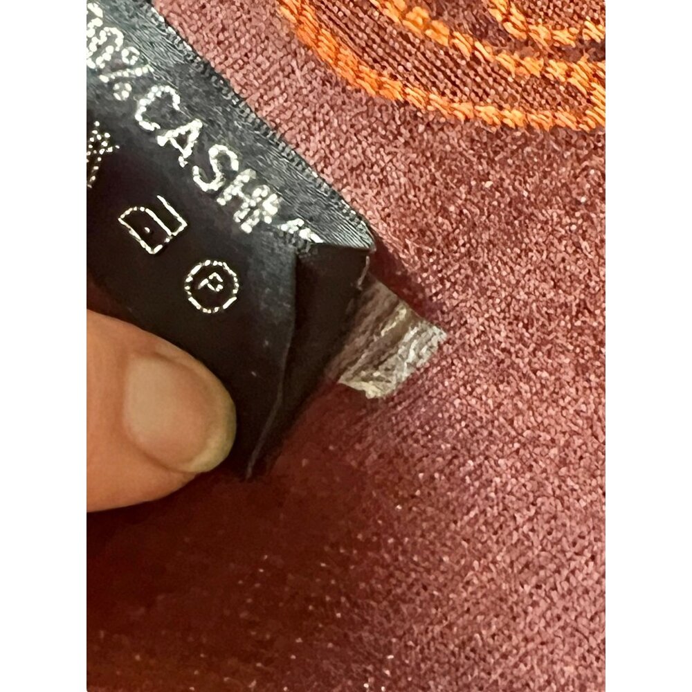 100% Cashmere Rox Scarf With Rose Pattern 27"x71" & 3" Fringe Orange Brown - Picture 9 of 10